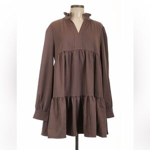 EN SAISON Tiered Dress Size Large Brown Long Sleeve